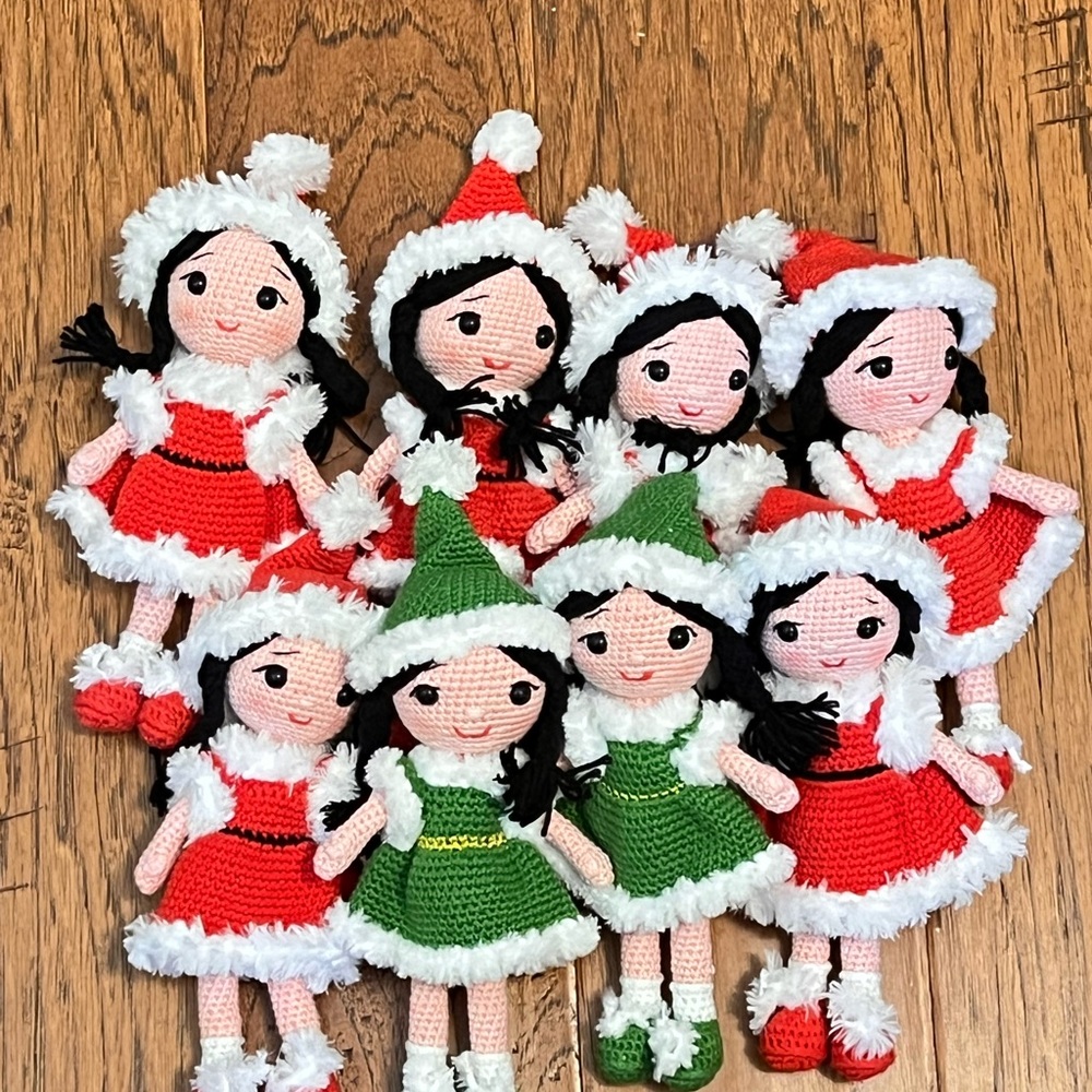 Handmade Crochet Christmas Doll Red, Green, White